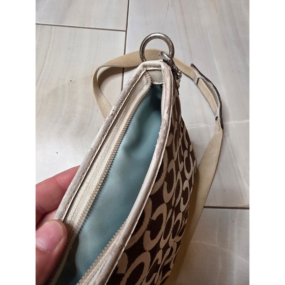 Coach Signature C Monogram Crossbody Bag Brown White Leather Trim Turnlock - Picture 7 of 16